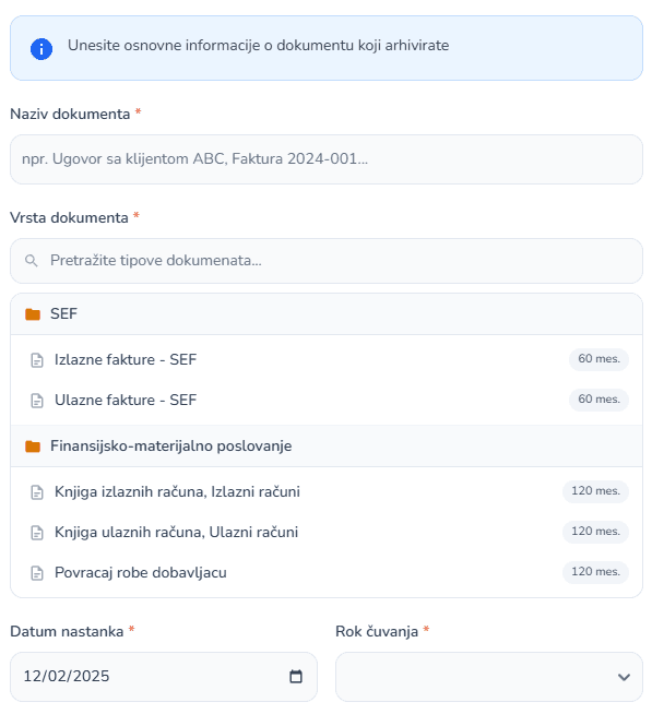 Unesite osnovne podatke
